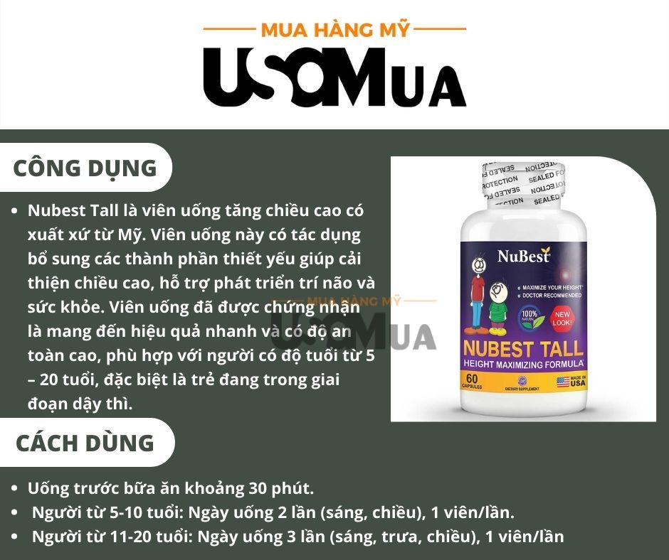 Viên Uống Tăng Chiều Cao NUBEST TALL Height Maximizing Formula Cho Bé 5+