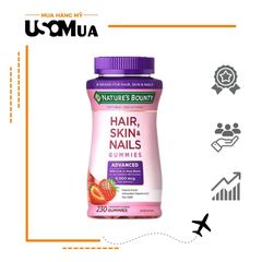Kẹo Dẻo NATURE'S BOUNTY Hair, Skin & Nails With Over 2x More Biotin 6000mcg Strawberry Flavored