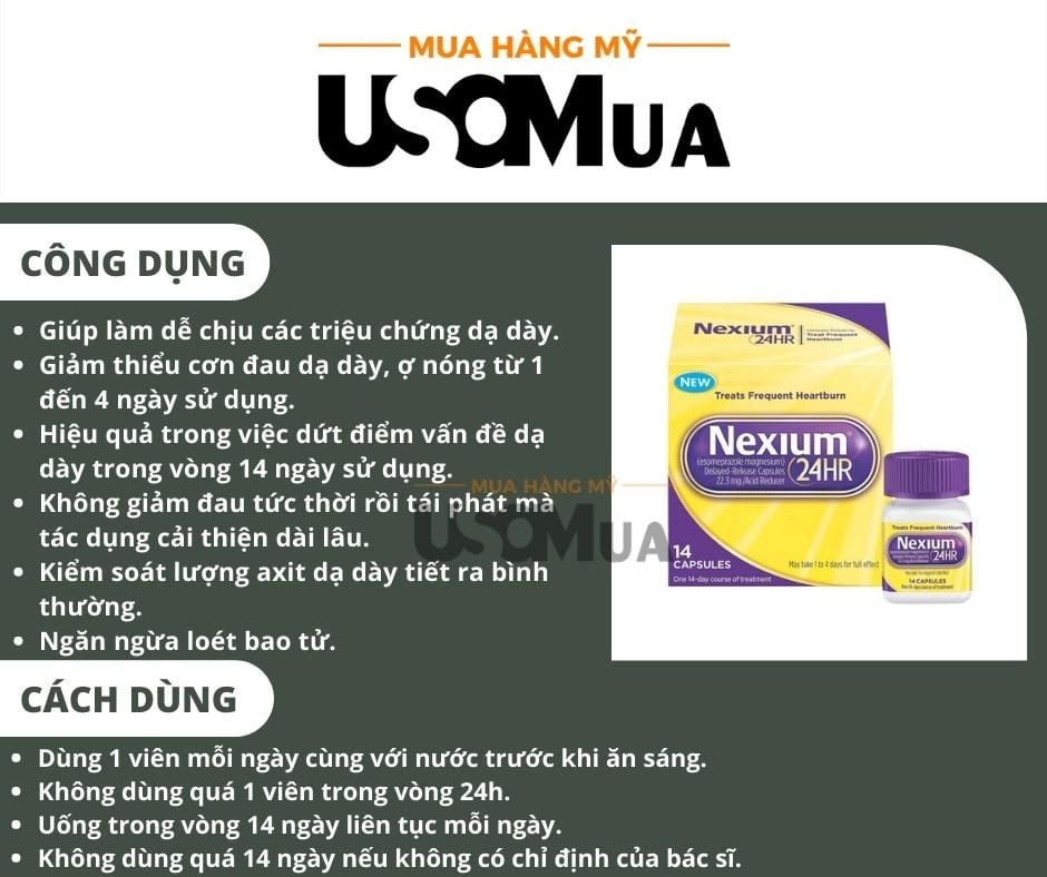 Viên Uống NEXIUM 24HR Treats Frequent Heartburn Capsules