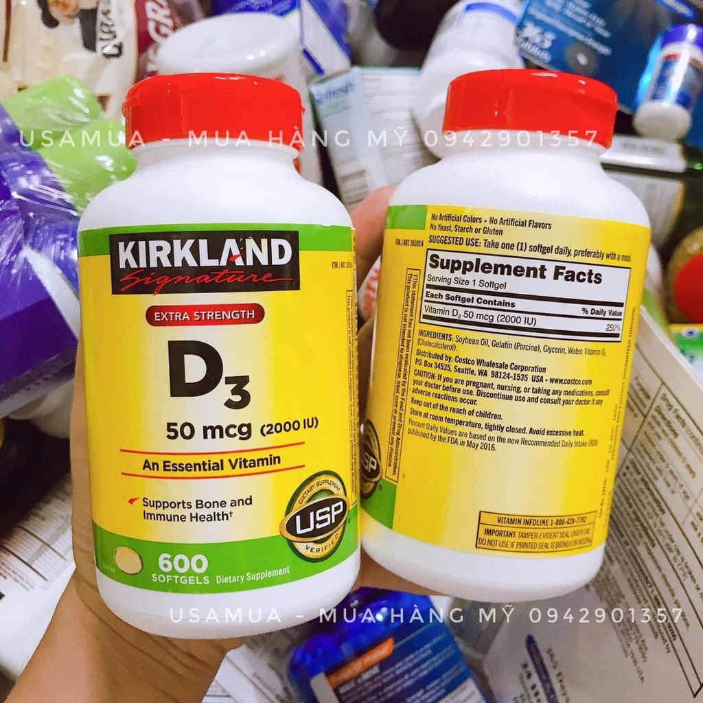 Viên Uống Bổ Sung Vitamin D3 KIRKLAND 50mcg (2000IU)