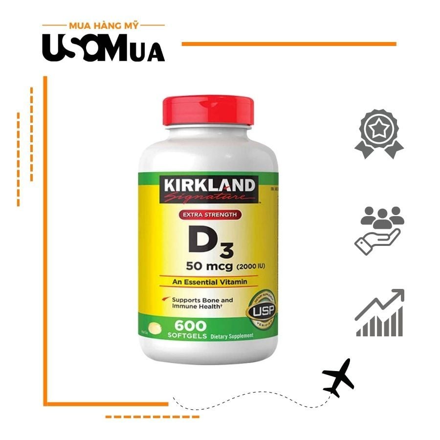 Viên Uống Bổ Sung Vitamin D3 KIRKLAND 50mcg (2000IU)