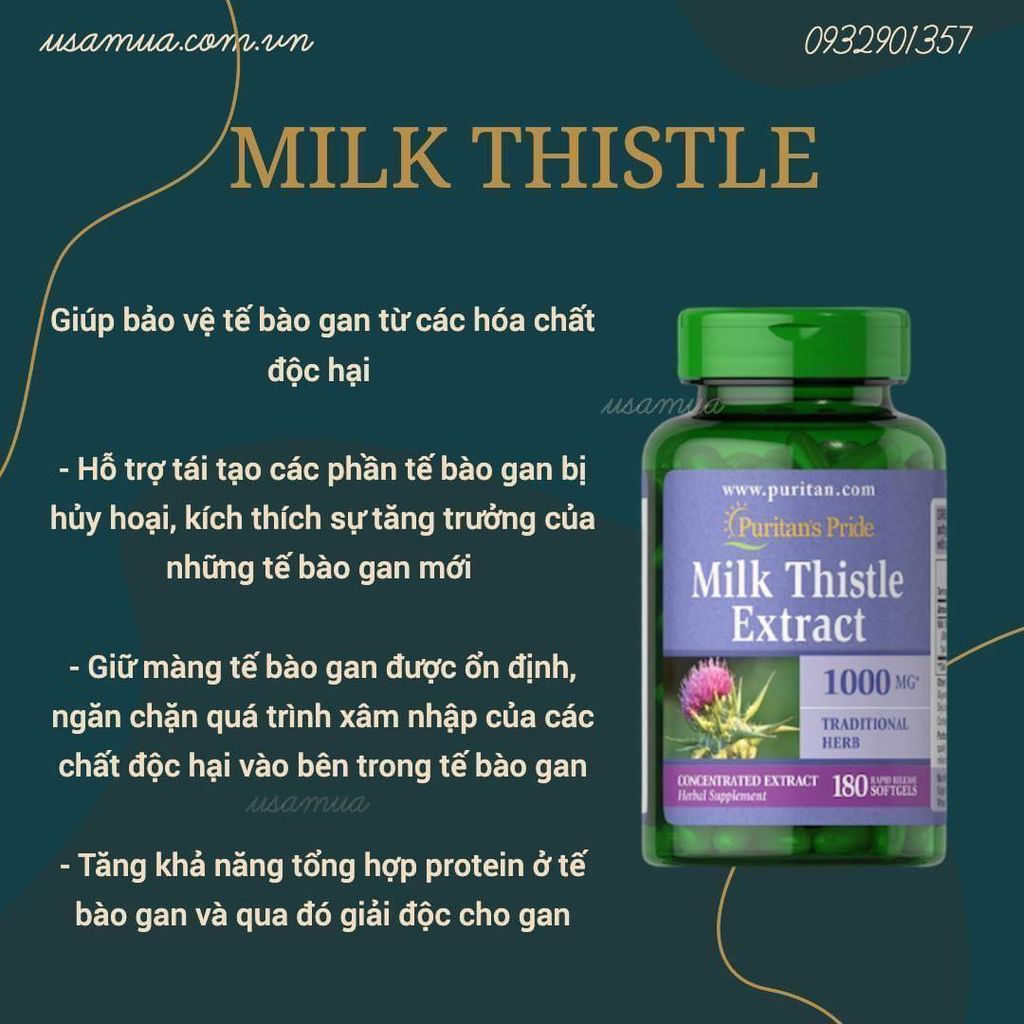 Viên Uống Giải Độc Gan, Bổ Gan PURITAN'S PRIDE Milk Thistle Extract 1000mg