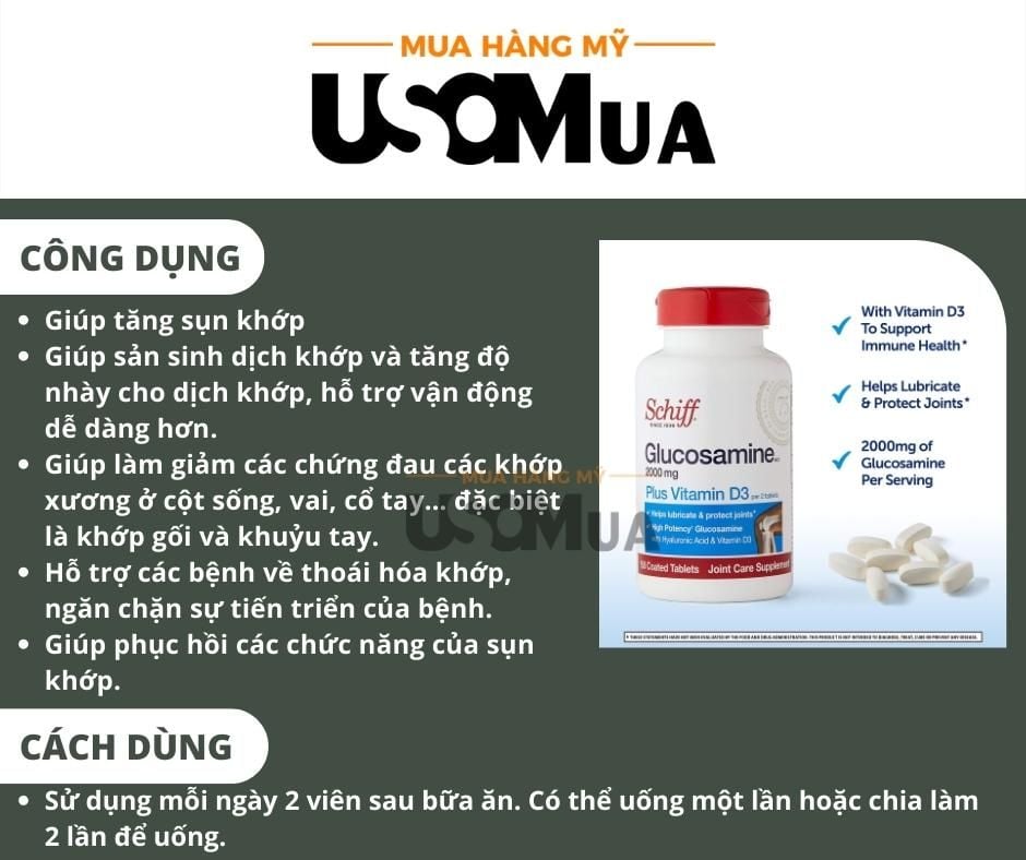 Viên Uống Bổ Khớp SCHIFF Glucosamine 2000mg + Vitamin D3