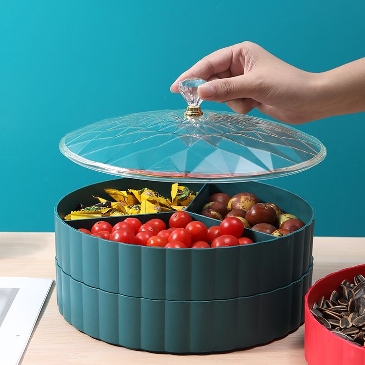  Hộp Mứt Nhựa Nắp Kim Cương 2 Tầng Cherry 
