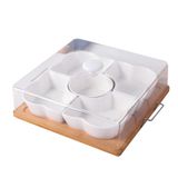  Hộp Mứt Vuông 5 Ngăn Đế Gỗ Sứ Cao Cấp Cherry 