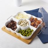  Hộp Mứt Vuông 5 Ngăn Đế Gỗ Sứ Cao Cấp Cherry 