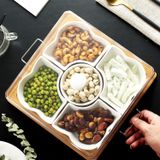  Hộp Mứt Vuông 5 Ngăn Đế Gỗ Sứ Cao Cấp Cherry 