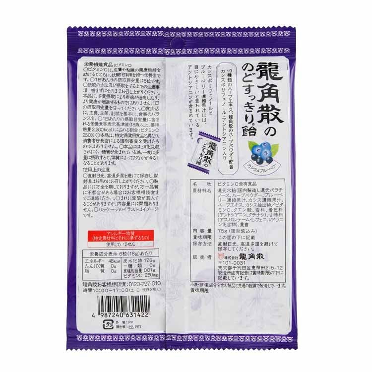 RYUKAKUSAN- Kẹo ngậm ho vị việt quất 75g