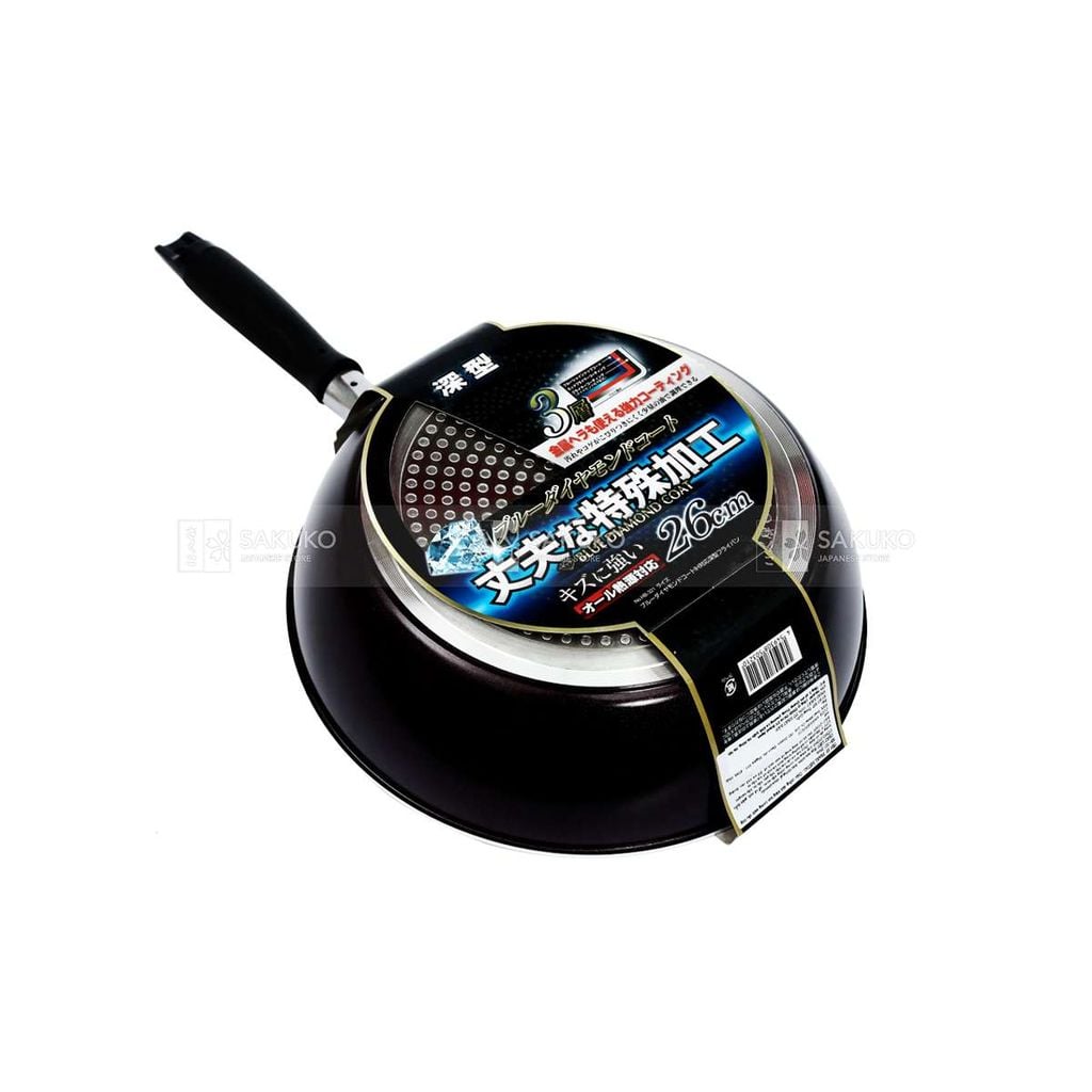 PEARL METAL-Chảo tráng kim cương xanh sâu lòng26cm