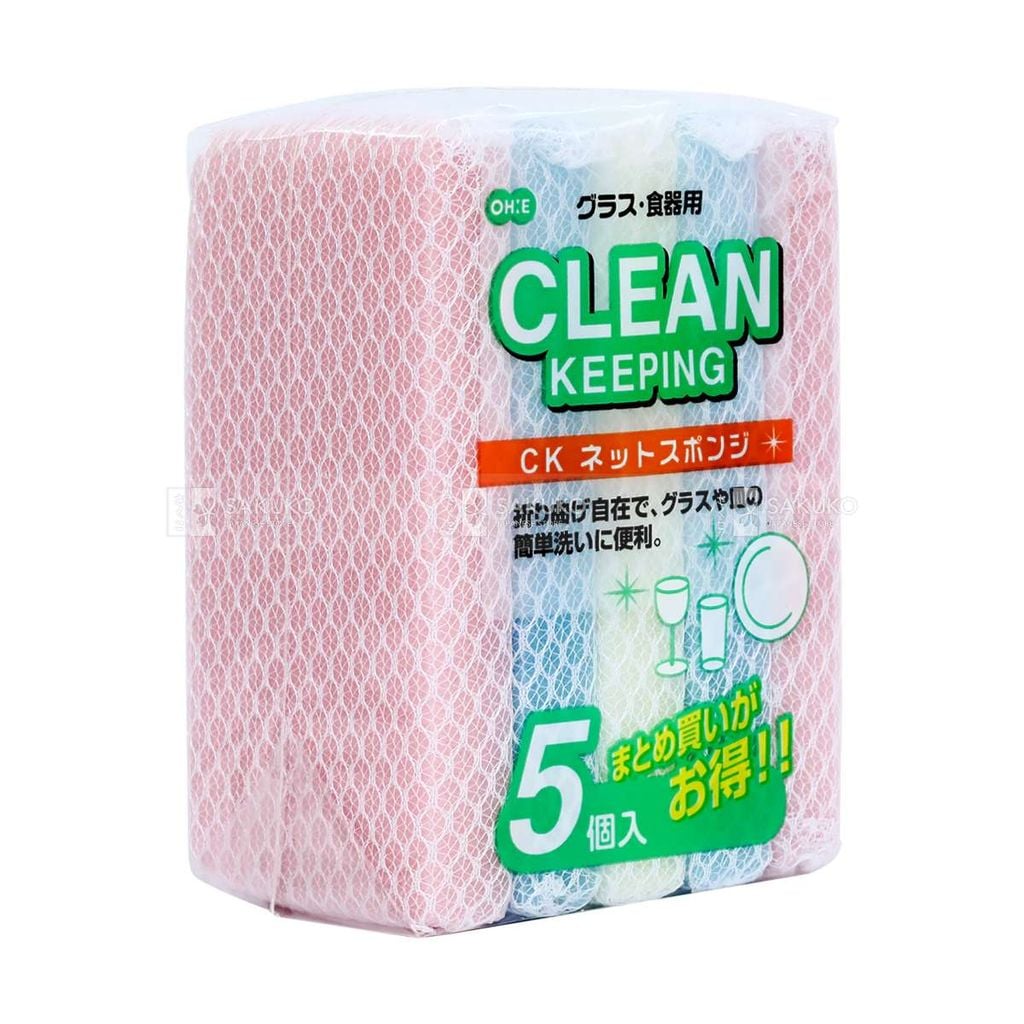 OHE- Set 5 miếng xốp rửa bát mềm bọc lưới CK