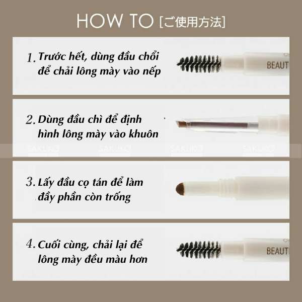 PICOMONTE- Chì kẻ mày 3 trong 1 3WAY màu nâu hồng