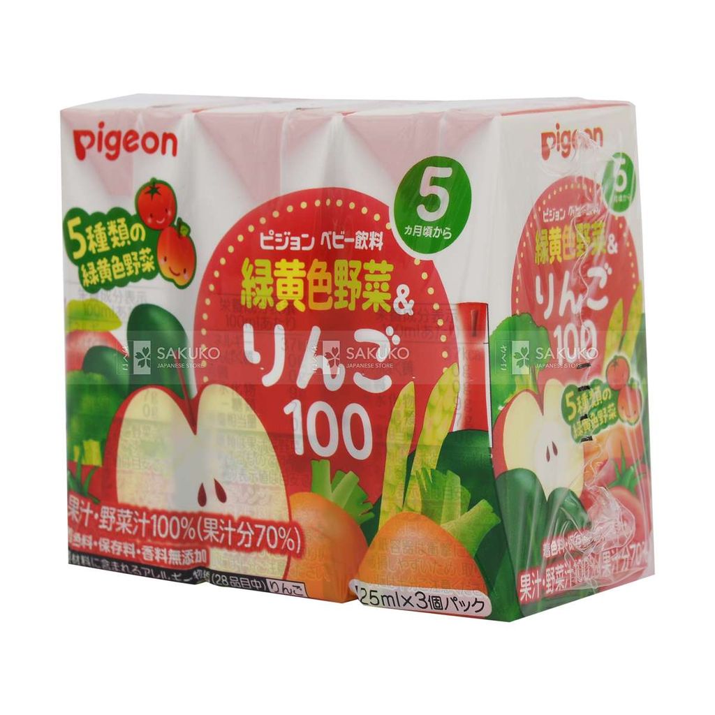 PIGEON- Nước ép táo và rau xanh lốc 3 hộp x 125ml