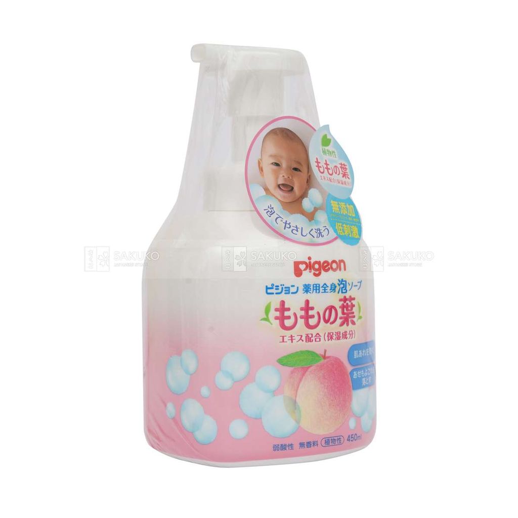 PIGEON-Sữa tắm gội trẻ sơ sinh c.xuất lá đào 450ml