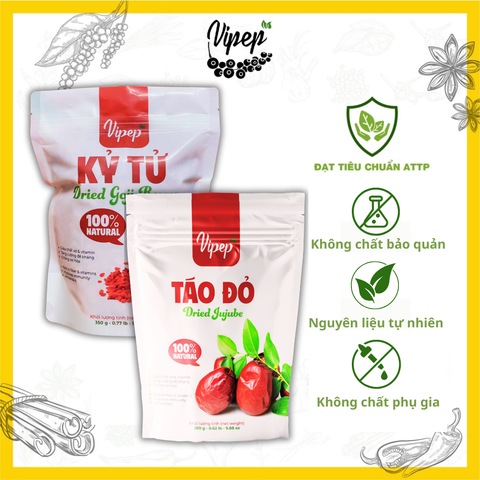 Combo Táo đỏ Tân Cương và Kỷ Tử Ninh Hạ Dạng Túi Tiện Lợi tốt cho sức khỏe - Gia Vị Vipep