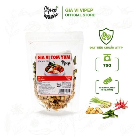 Combo Gia vị Vipep nấu Tomyum 75g, Muối hồng 500g, Ớt bột 45g, gia vị nấu ăn tự nhiên