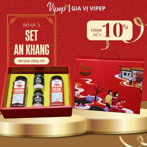 Set Quà Tết An Khang - Hộp Quà Dinh Dưỡng Cao Cấp, Sang Trọng - Gia Vị Vipep