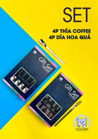  SET 4P Thìa Coffee - Dĩa Hoa Quả 