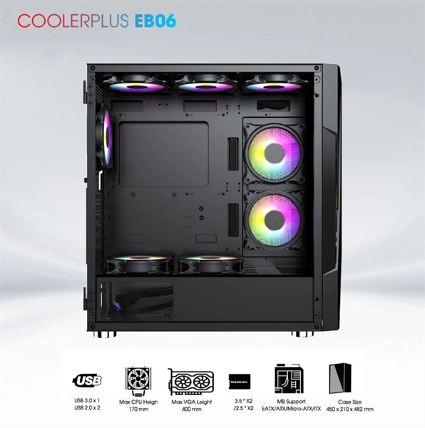 Thùng Case Coolerplus CPC-EB06 (Sẵn 3FAN LED) Mới
