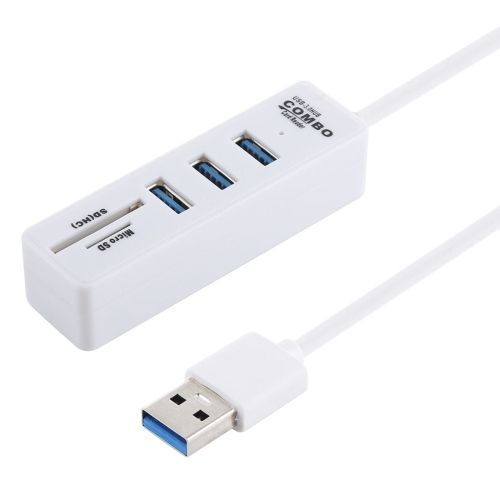 Đầu đọc thẻ TF / SD 2 trong 1 + 3 x Cổng USB 3.0 sang Bộ chuyển đổi HUB USB 3.0, Chiều dài cáp: 26cm (Trắng) Mới