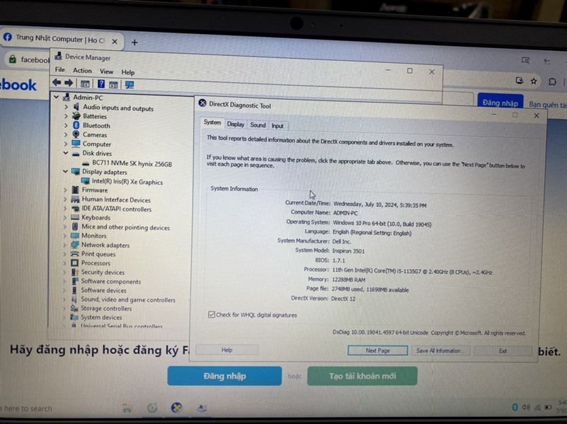 Laptop Dell Inspiron 3501/i5 1135G7/12GB/256GB/Win10 Mới