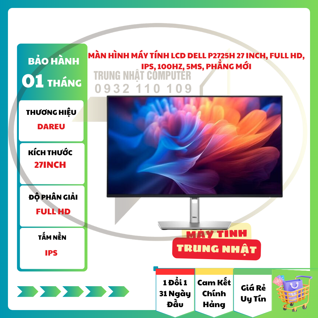 Màn hình Máy Tính LCD Dell P2725H 27 inch, Full HD, IPS, 100Hz, 5ms, phẳng Mới
