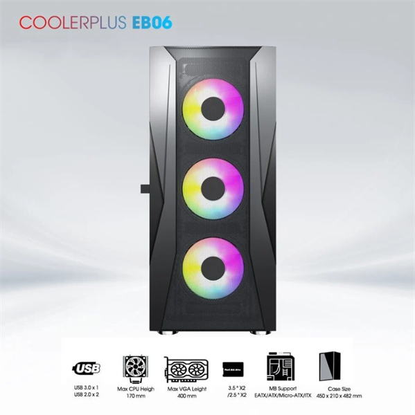 Thùng Case Coolerplus CPC-EB06 (Sẵn 3FAN LED) Mới