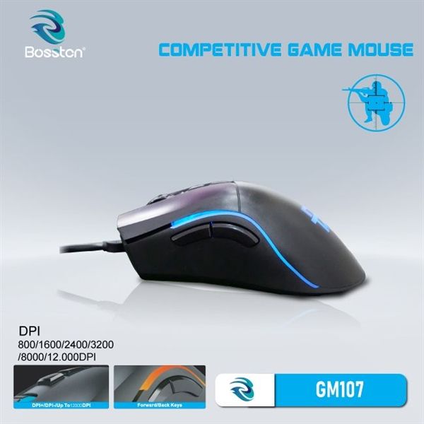 Chuột BOSSTON GM107 GAMING 12.000DPI (MÀU ĐEN) Mới