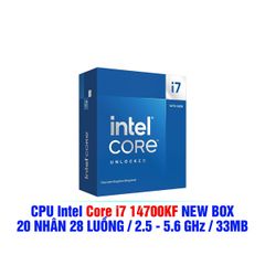 CPU I7 14700KF LGA1700, Turbo 4.90 GHz, 20C/28T, 33MB, Box Công Ty Mới