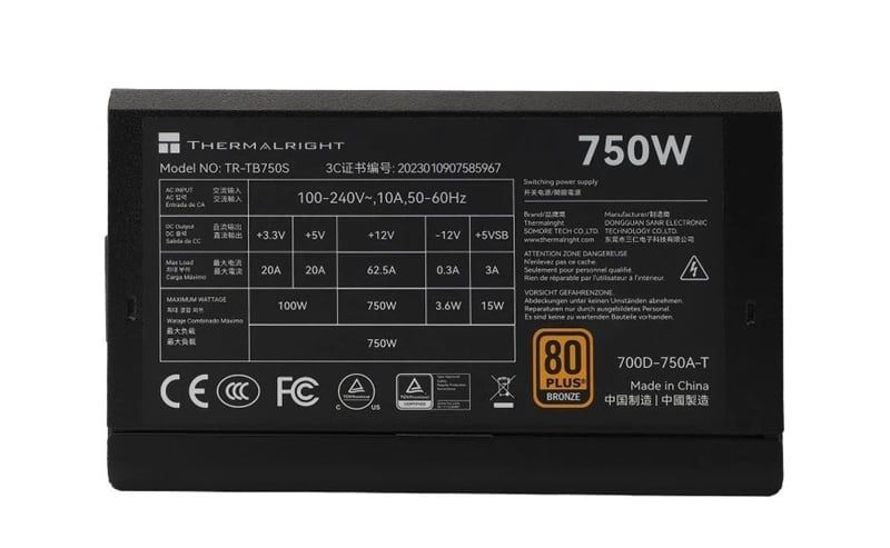 Nguồn Máy Tính PSU Thermalright 750W TB-750S nhập khẩu - Đen | 750W, 80 Plus Bronze, ATX 3.0 Mới