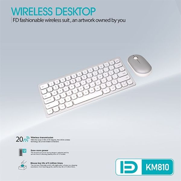 Bộ Phím Chuột Mini Không Dây FD KM810 - Trắng Mới
