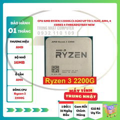 CPU AMD Ryzen 3 2200G (3.5GHz Up to 3.7GHz, AM4, 4 Cores 4 Threads)Tray 2ND