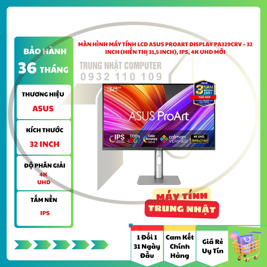Màn Hình Máy Tính LCD ASUS ProArt Display PA329CRV – 32 inch (hiển thị 31,5 inch), IPS, 4K UHD Mới