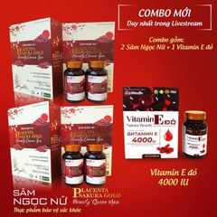 Combo 2 hộp-TPBVSK Sâm Ngọc Nữ BEAUTY QUEEN SPA và 1 hộp Vitamin E đỏ 4000IU -Hỗ trợ chăm sóc da -Hộp 60 viên