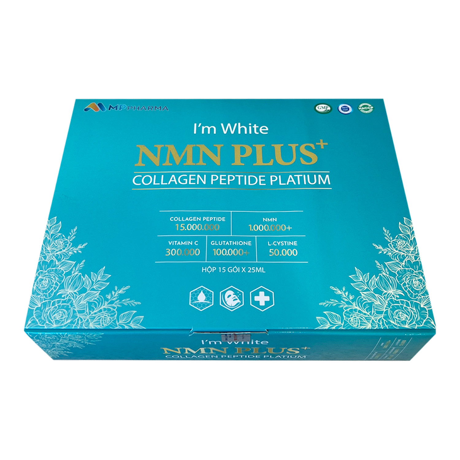 I'M White NMN PLUS MP Pharma Chính hãng -hỗ trợ giảm lão hóa , giảm sạm nám -hộp xanh 15 gói x 15ml
