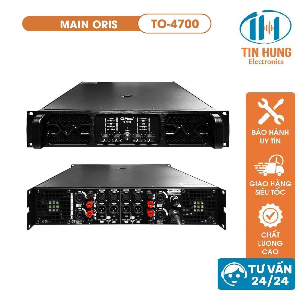 Main đẩy công suất ORIS TO 4700 kênh công suất lên đến 1500W/kênh, cục  đẩy công suất cho dàn âm thanh sân khấu ORIS Professional