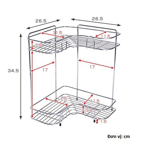  Kệ góc 2 tầng nhà bếp bằng inox 