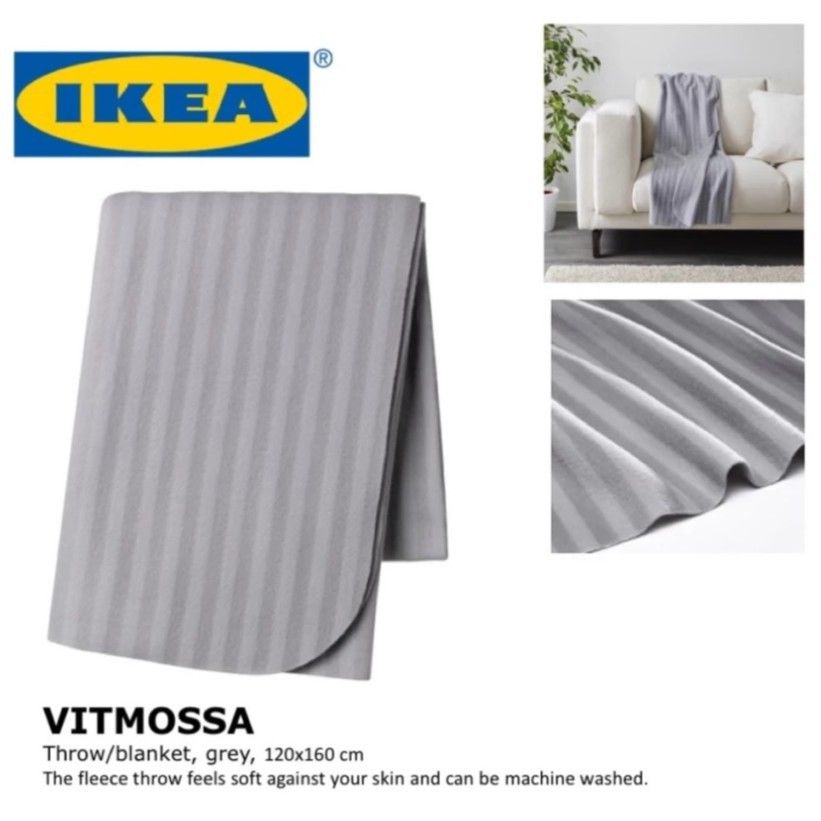 Chăn mỏng sọc xám Ikea Vitmossa