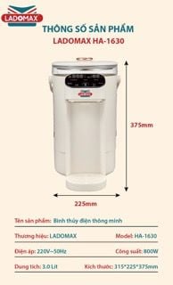 Bình Thủy Điện 3 Lít Ladomax HA-1630