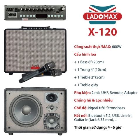 Loa karaoke xách tay cao cấp Ladomax  X-120 (Bass đơn 20cm)