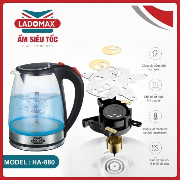 Ấm đun thuỷ tinh Ladomax HA-880