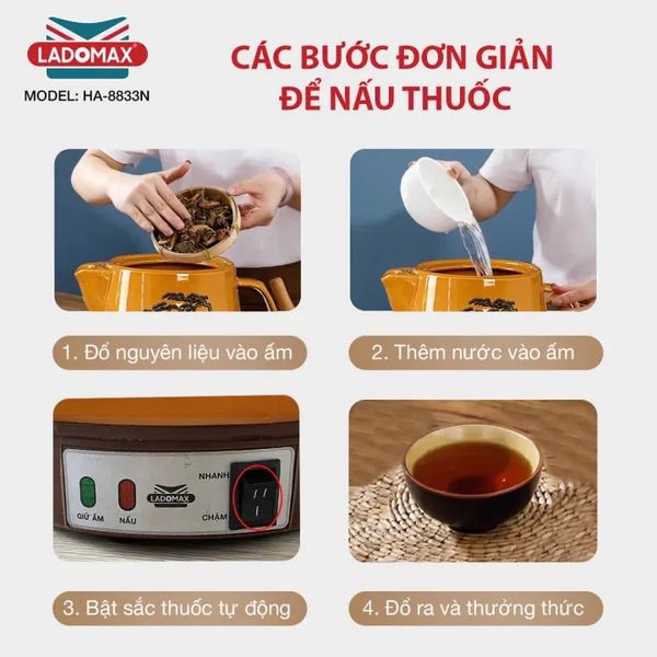 Ấm sắc thuốc Ladomax HA-8833N