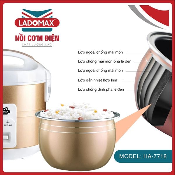 Nồi cơm điện nắp gài 1.8 Lít Ladomax HA-7718