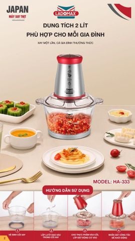 Máy xay thịt đa năng 2 Lít Ladomax HA-333