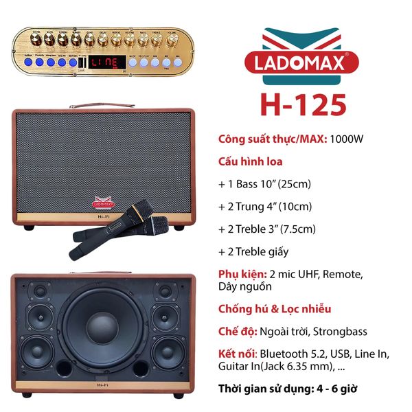 Loa Karaoke xách tay Cao Cấp Ladomax H-125 (Bass đơn 25cm)