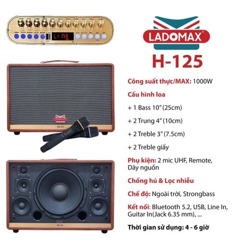 Loa Karaoke xách tay Cao Cấp Ladomax H-125 (Bass đơn 25cm)