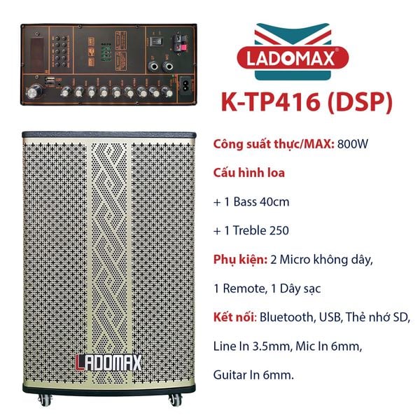 Loa kéo karaoke 4.0 tấc Ladomax K-TP416(DSP)
