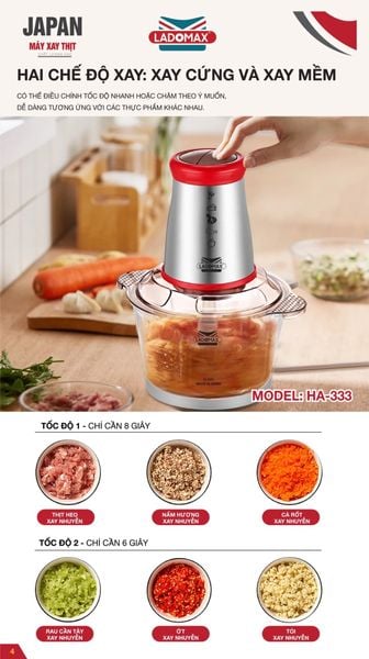 Máy xay thịt đa năng 2 Lít Ladomax HA-333