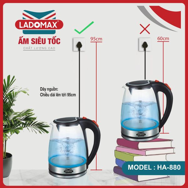 Ấm đun thuỷ tinh Ladomax HA-880