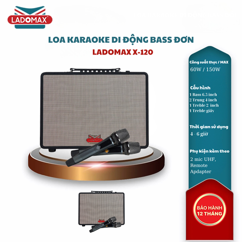 Loa karaoke xách tay cao cấp Ladomax  X-120 (Bass đơn 20cm)