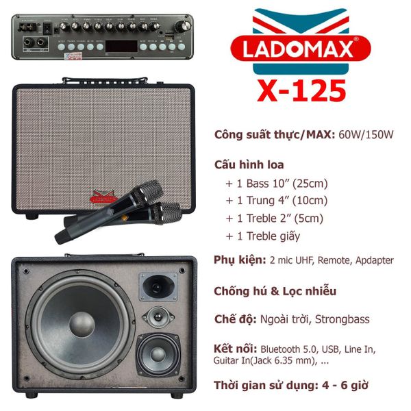 Loa karaoke xách tay cao cấp Ladomax X-125 (Bass đơn 25cm)